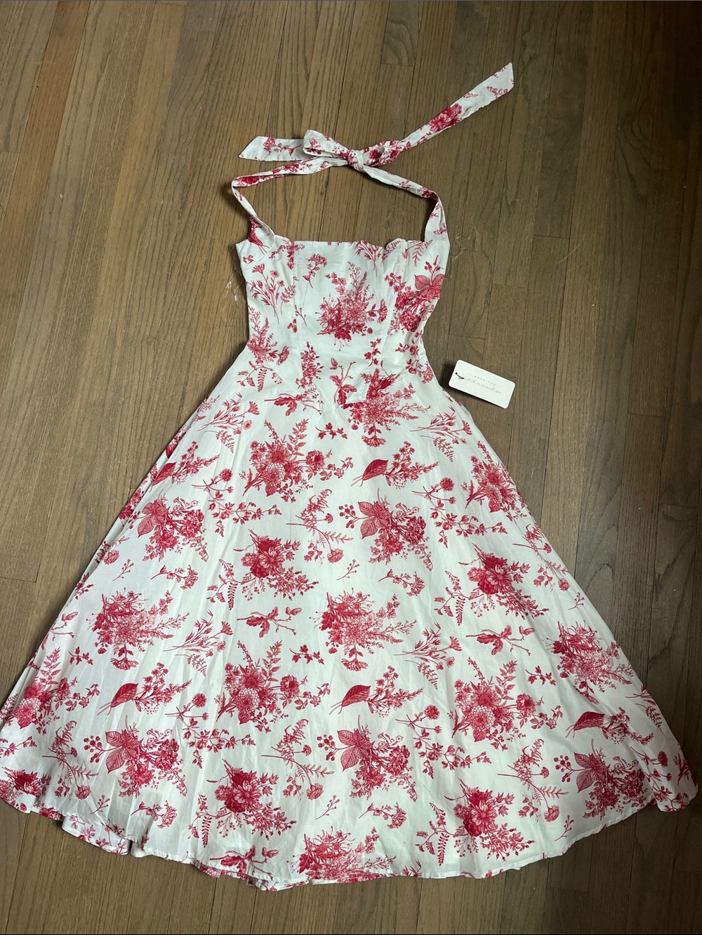 American Threads White Halter Dress with Red Floral Print
